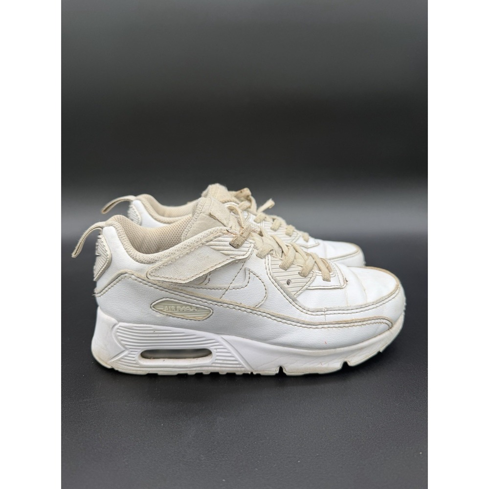 Nike Air Max 90 Kids All White HF6357-102 Size 2Y Slip On Hook and Loop